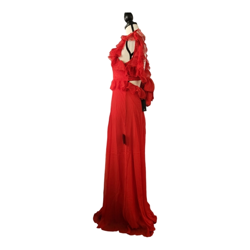 Lulu's Christmas red‎ ruffle maxi gown Womens Size S New - Picture 5 of 7